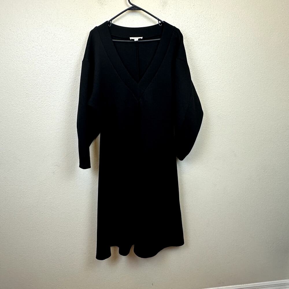 Beaufille Women's size 12 Black Midi Knit Sweater Dress V Neck